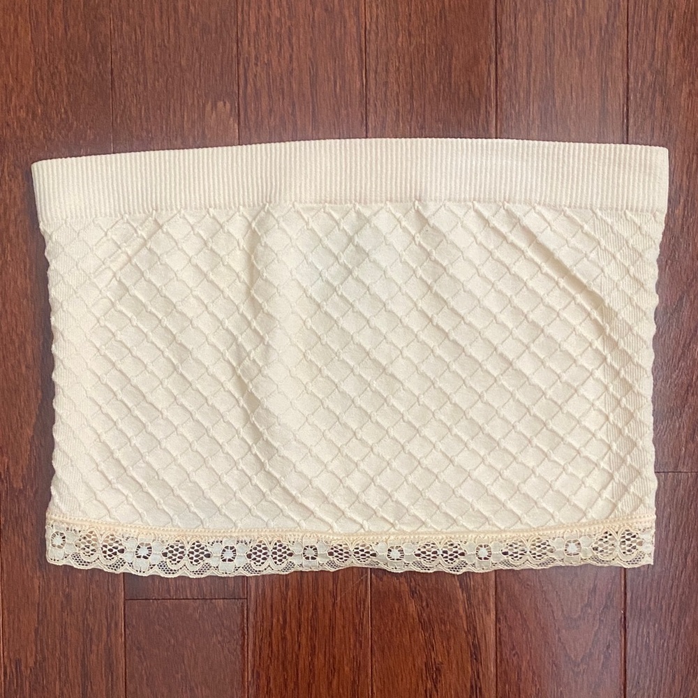 Light Peach Lace Trim Tube Top - Picture 1 of 3